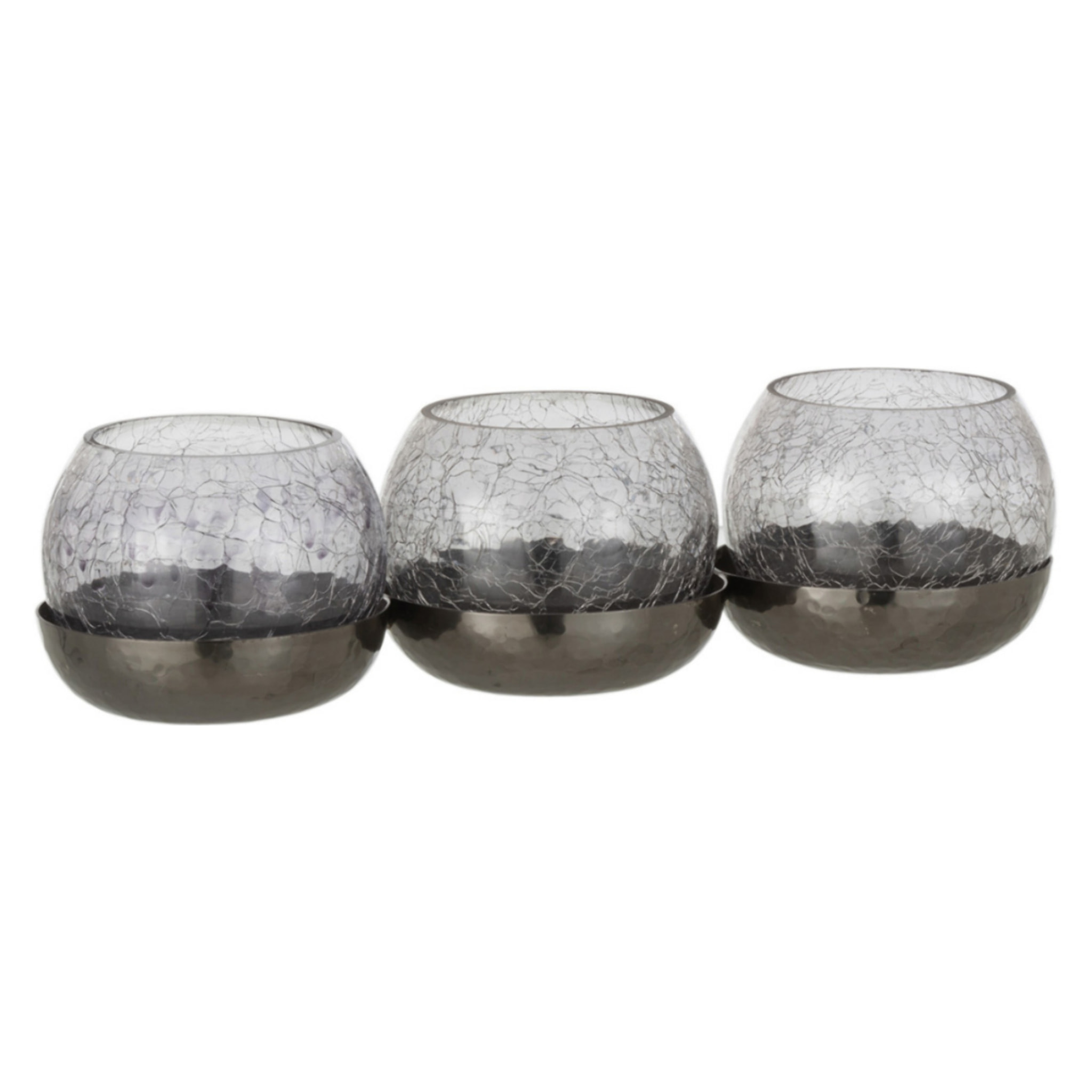 J-Line bougeoir 3 Boules Craquele - verre/acier - noir