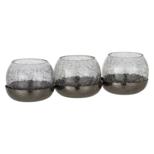 J-Line bougeoir 3 Boules Craquele - verre/acier - noir
