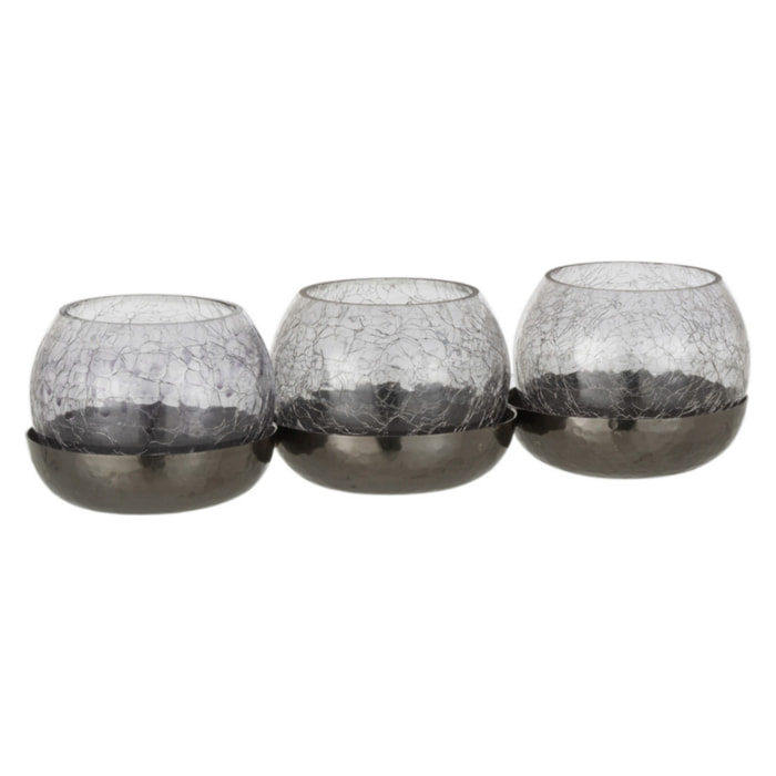 J-Line bougeoir 3 Boules Craquele - verre/acier - noir