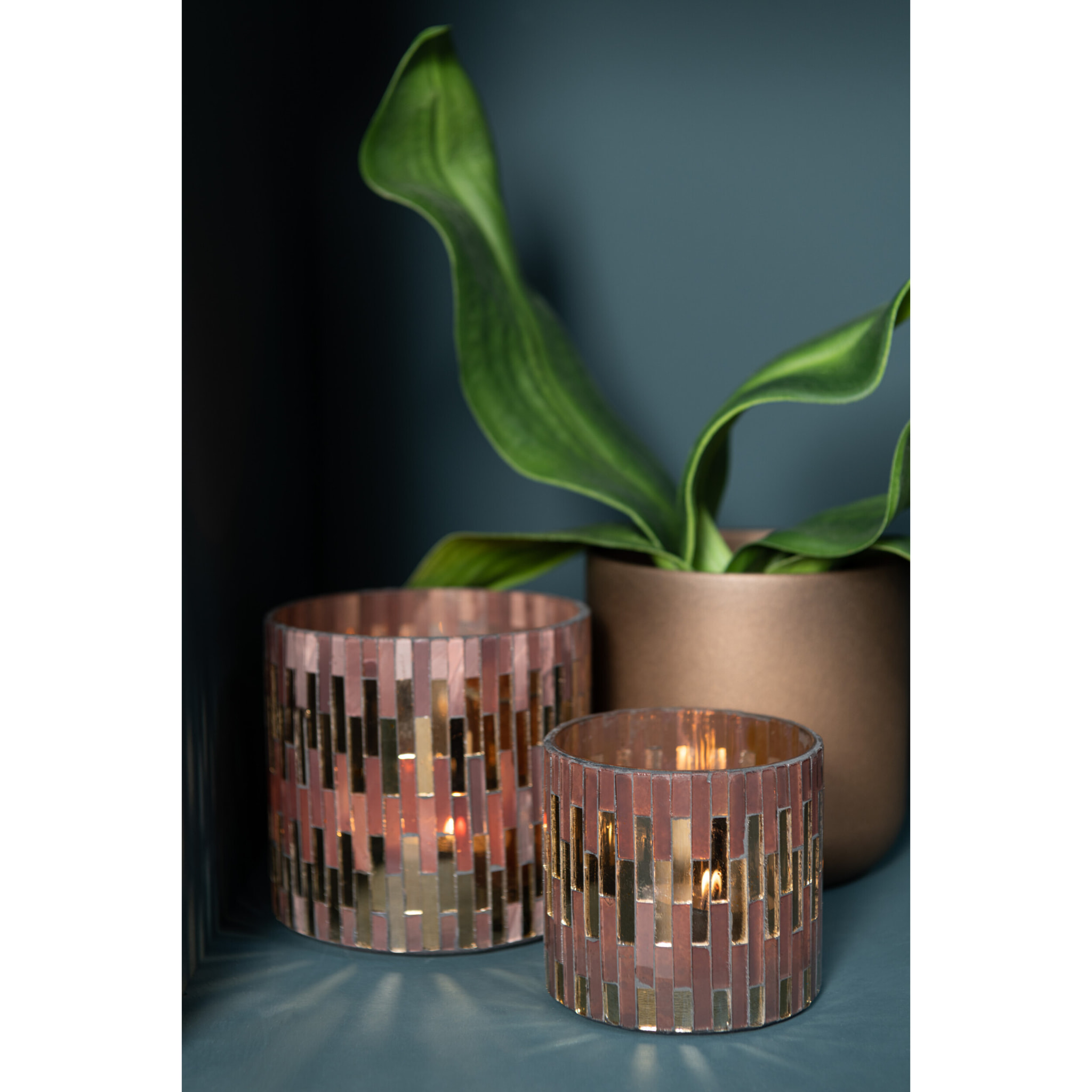 J-Line photophore Chic - verre - marron/or - small - 2 pcs