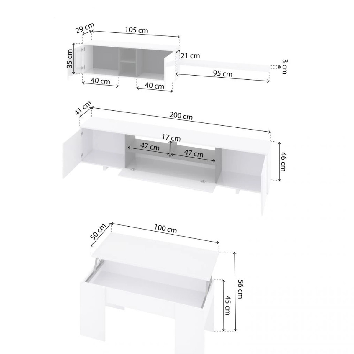 Pack salón con mesa de centro Kenzo Plus V2 Blanco Brillo - Gris Antracita