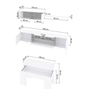 Pack salón con mesa de centro Kenzo Plus V2 Blanco Brillo - Gris Antracita