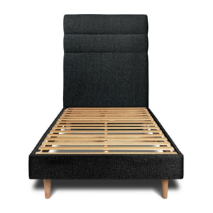 Lit avec tête de lit bandes horizontales bouclette et sommier kit Ep14