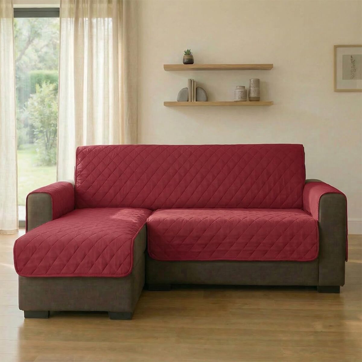 Copridivano 4 posti con penisola impermeabile e antimacchia, telo protettivo con braccioli adattabile a penisola destra e sinistra, ampia copertura per divani grandi, protegge da liquidi e sporco, facile da lavare, ideale per uso quotidiano e lunga durata