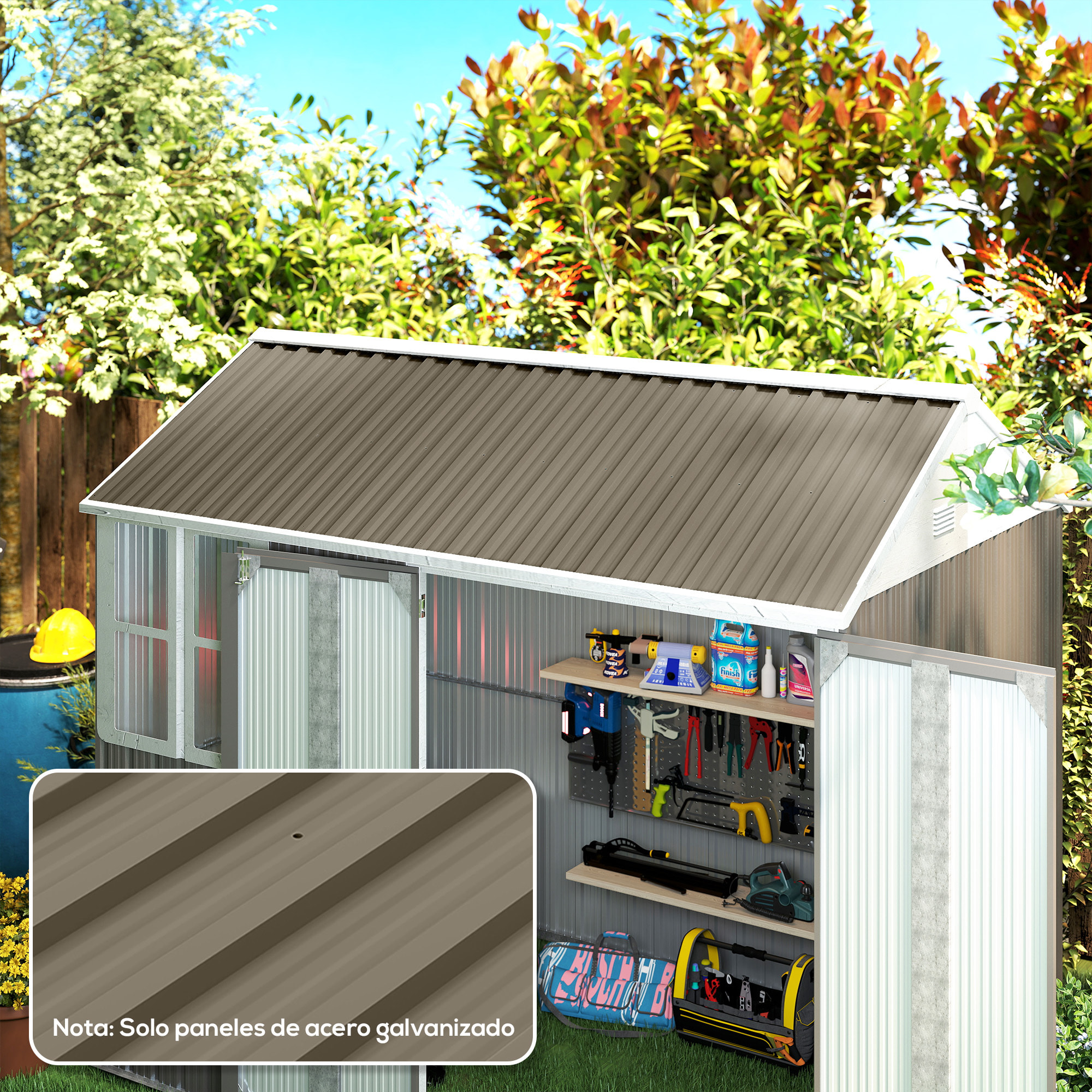 12x Paneles para Tejado de Acero Galvanizado, Chapas Perfiladas de Techo 7m², para Caseta de Herramientas, Cobertizo, Garaje, Exterior, 129x45cm, Marrón