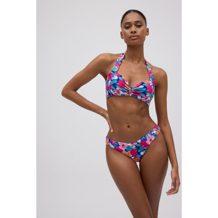 Slip bikini brasiliano con fiori in piqué