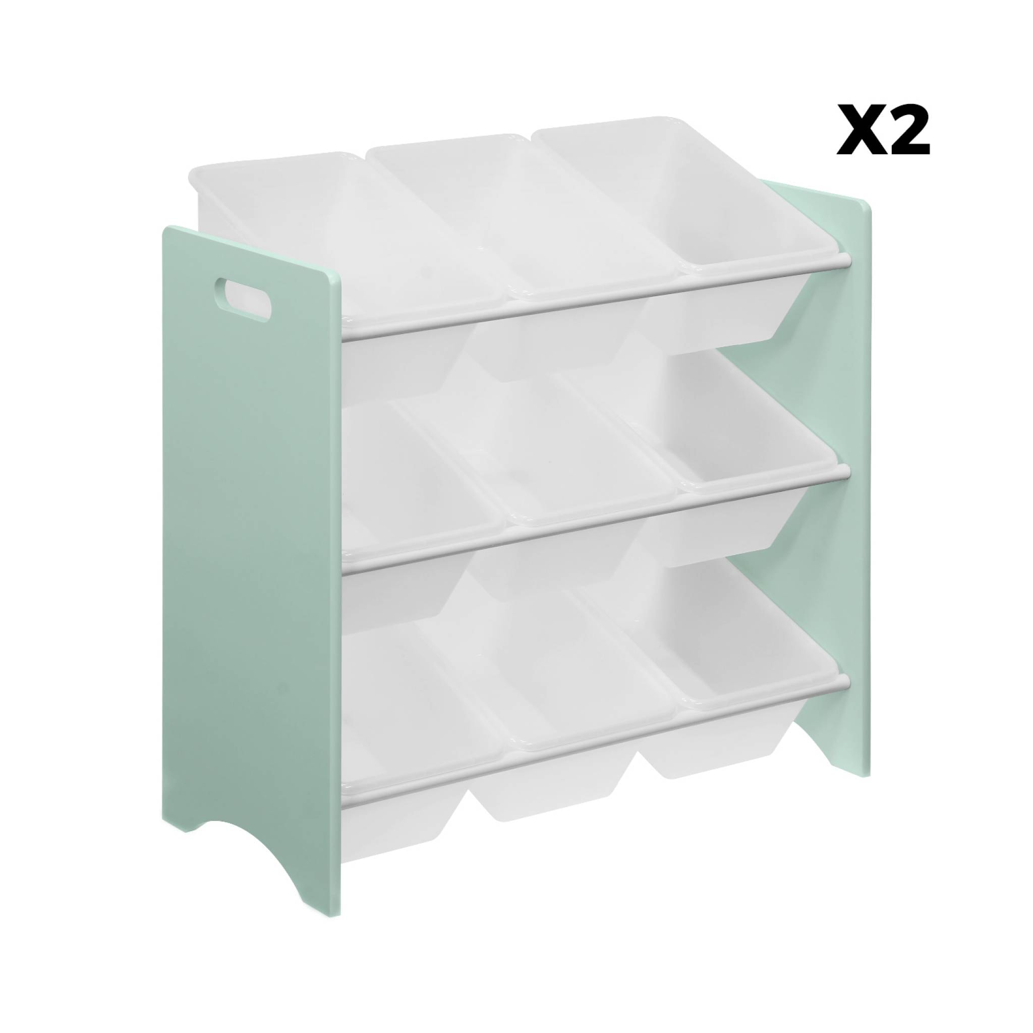 Lot de 2 meubles de rangement pour enfant vert céladon. 18 casiers. 64x29.5x60cm