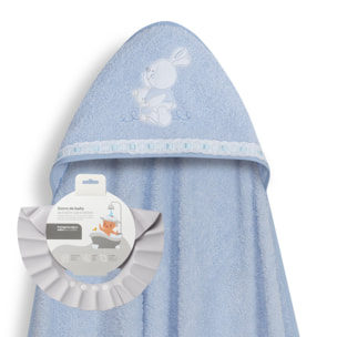 Capa Baño 1X1 Mod Conejitos Abrazos Pasacinta + Gorro Azul