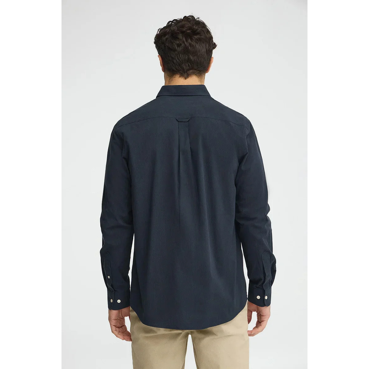 Camicia blu marino effetto stropicciato regular fit con logo Rigby Go