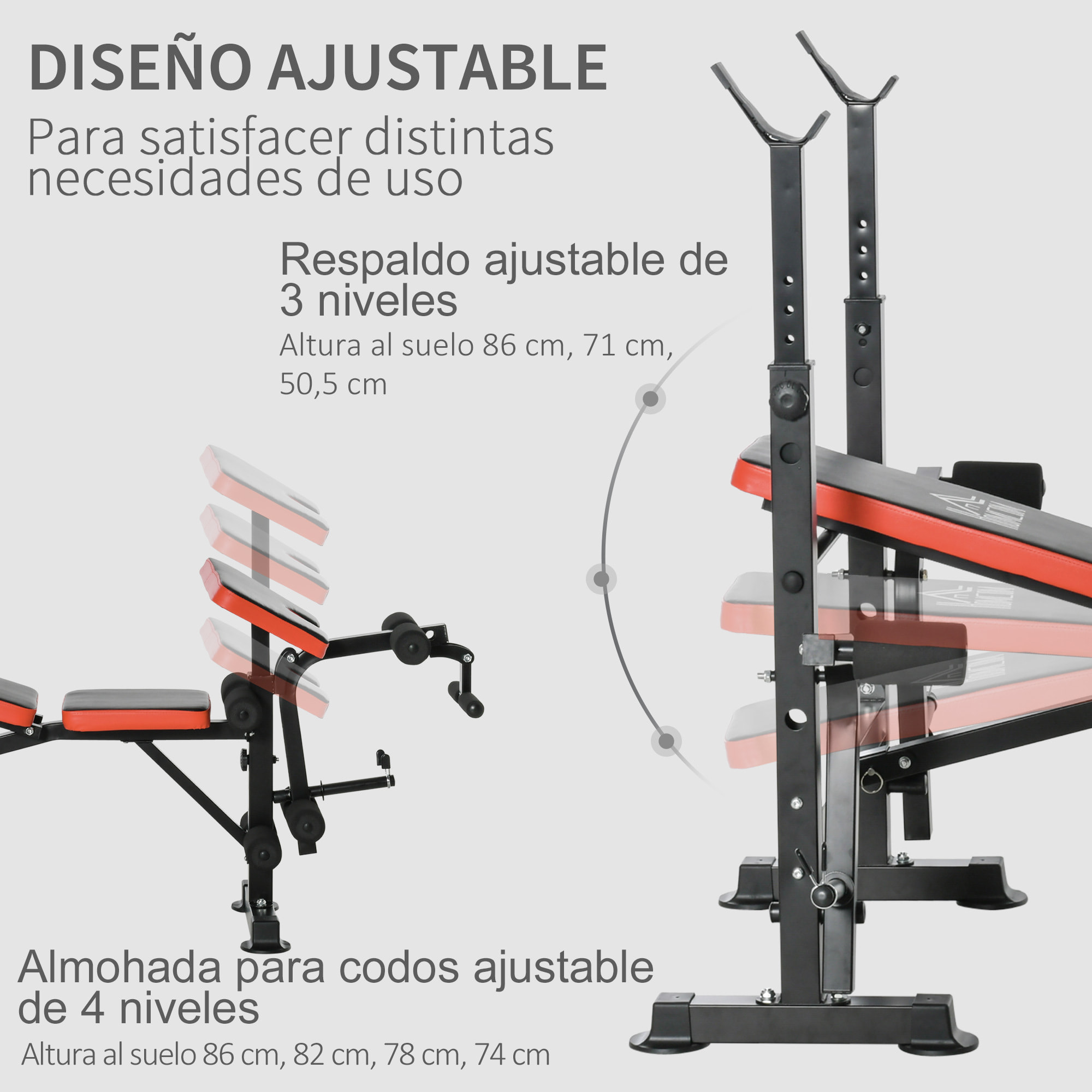 Banco de Pesas con Respaldo Ajustable y Soporte de Barras Acero 105x150x112 cm