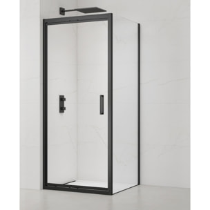 TEX-C ensemble porte compact/paroi 100x90cm anticalcaire avec profilés noir mat (SATTEXC100S90C)