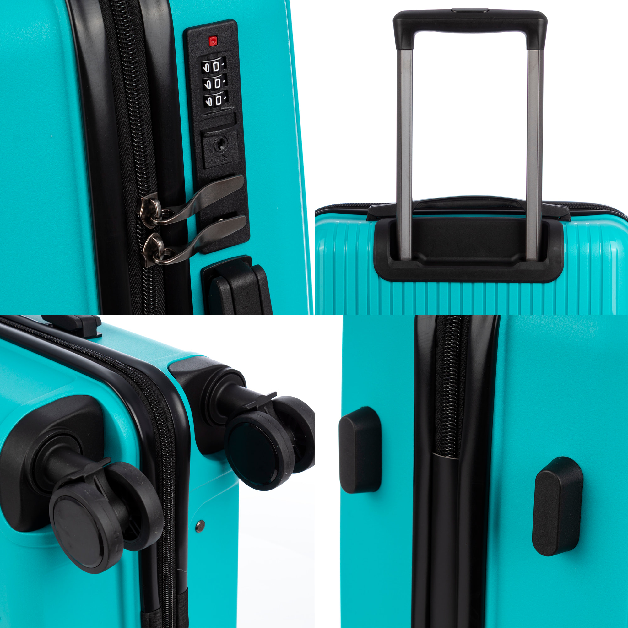 Set di 3 valigie Trolley, in materiale leggero PP resistente alla rottura. Chiusura TSA numerica, 4 ruote girevoli doppie a 360°.