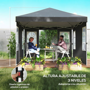 Carpa Plegable 3x3 m, Pop-up, con 4 Laterales Extraíbles, Cenador de Jardín con UPF50+, Bloqueo Central, Altura Ajustable, Bolsa de Transporte, Sacos Arena, Gazebo para Exterior, Gris Oscuro