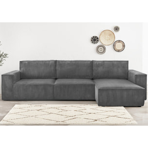 Canapé d'angle convertible 5 places en velours côtelé - HARPER