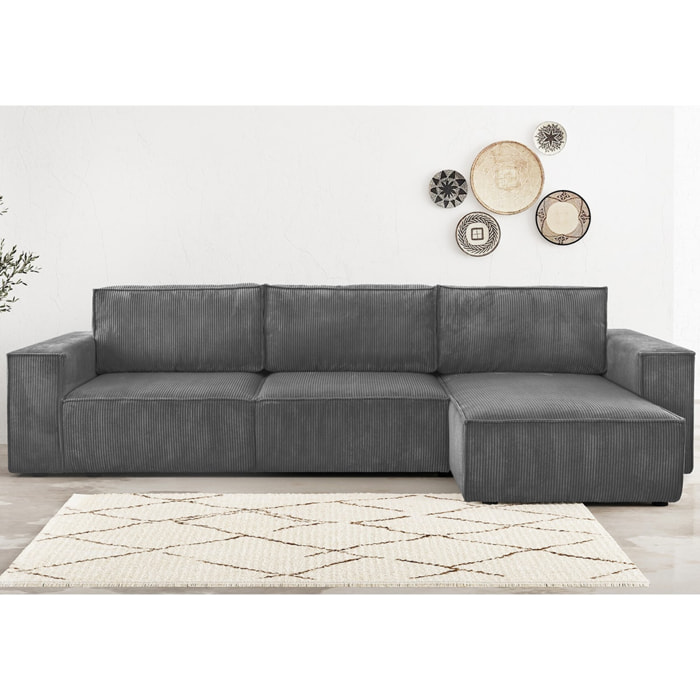 Canapé d'angle convertible 5 places en velours côtelé - HARPER