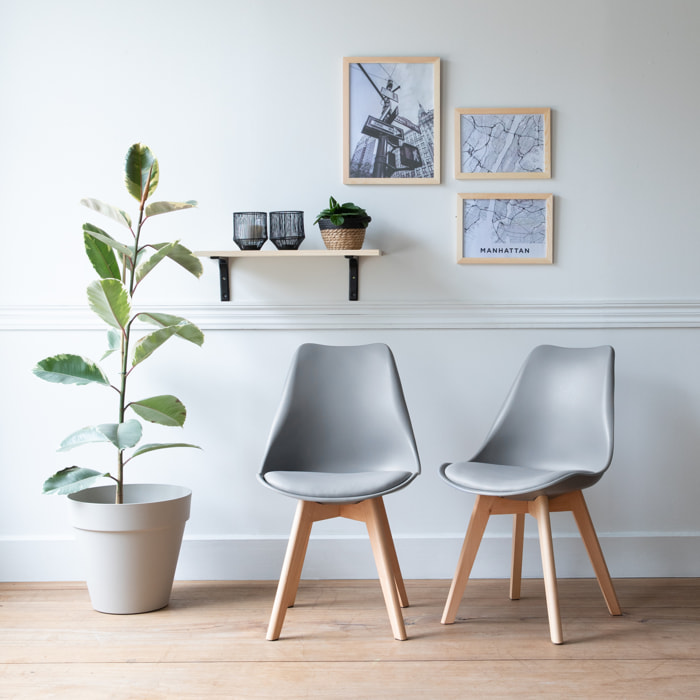 Lot de 2 chaises scandinaves NORA grises avec coussin
