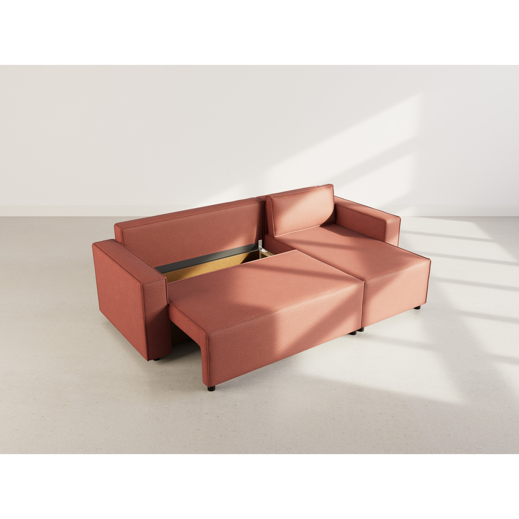 Jonas - canapé d'angle réversible 4 places convertible avec coffre en tissu texturé - Rose