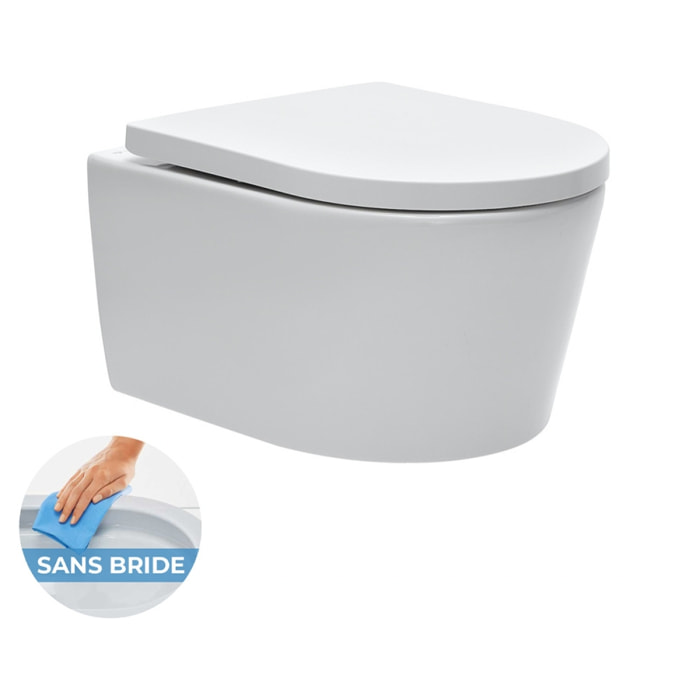 Pack WC sans bride SAT, fixations invisibles + Abattant softclose + Bâti support Geberit UP100 + Plaque blanche