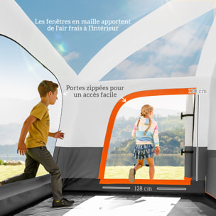 Tente de camping familiale 4-5 personnes - portes, fenêtres, sac de transport inclus - dim. 4,3 x 3 x 1,95 m - gris