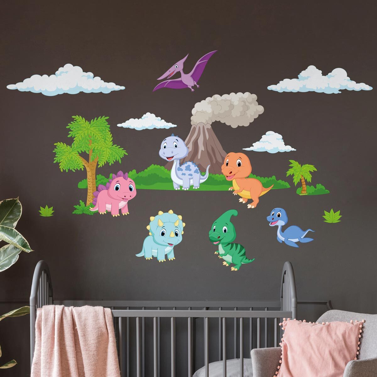 Stickers muraux | Sticker Mural Autocollant - DINOSAURES ET LE VOLCAN - Stickers adhésifs