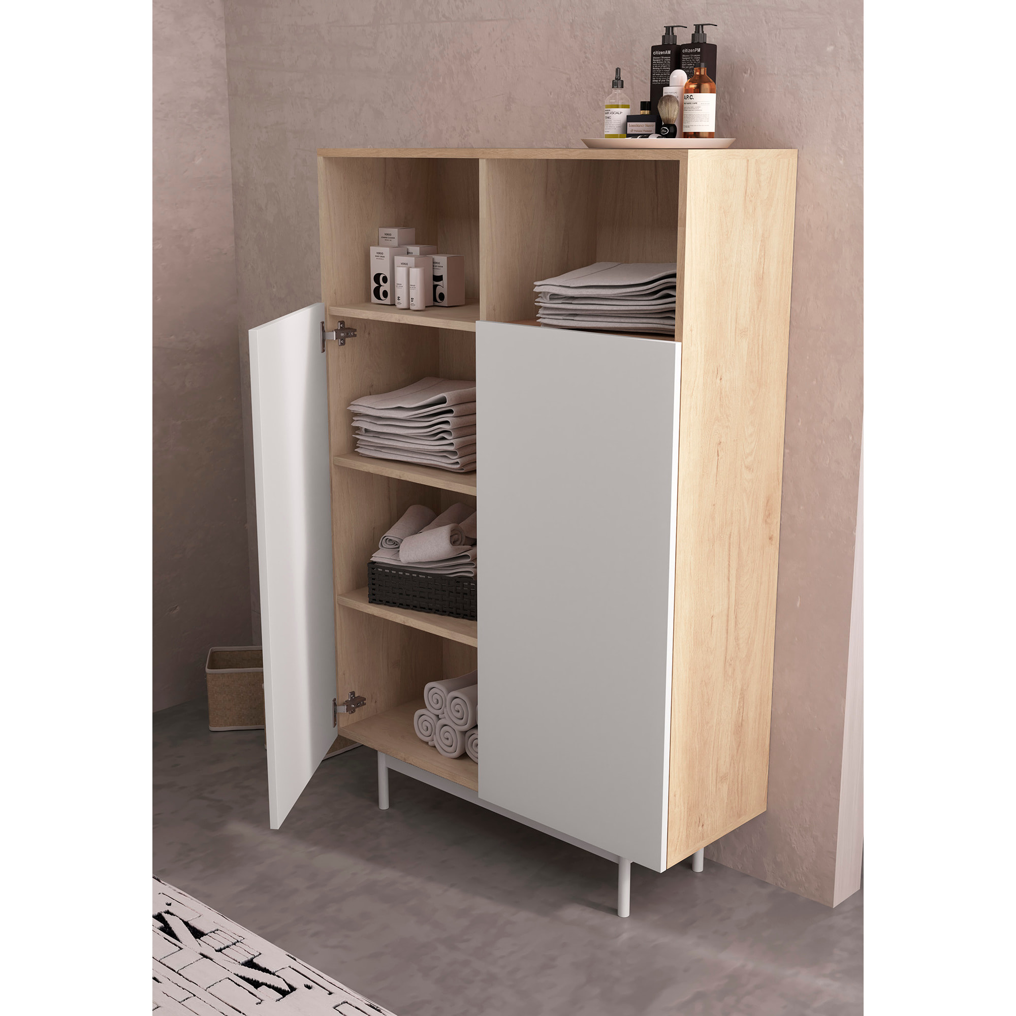 Aparador alto Printed roble y blanco 140x90x34 cm