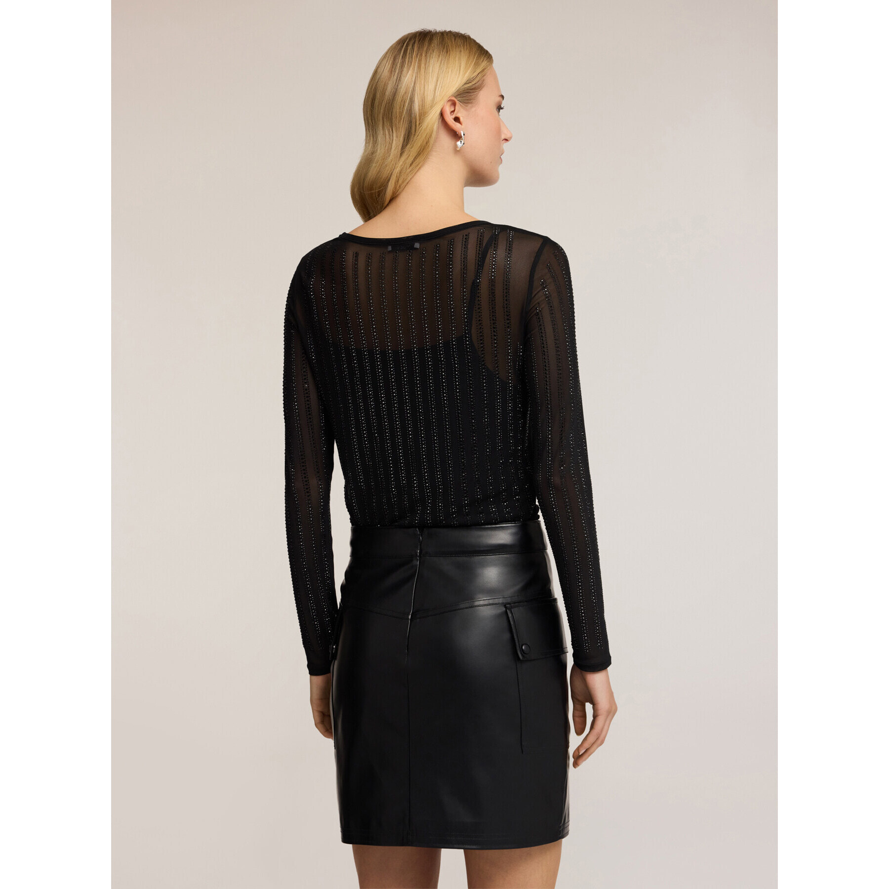 Motivi - T-shirt in tulle con strass - Nero