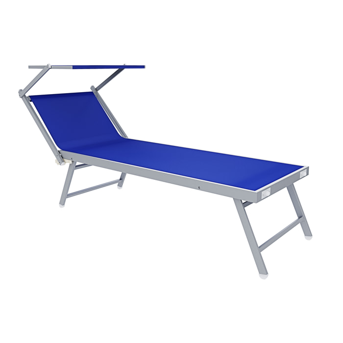 Lettino Prendisole Pieghevole Professionale in Alluminio e Tessuto Textilene Tettuccio Orientabile Parasole Sdraio Mare Spiaggia 182x60x38 cm Blu