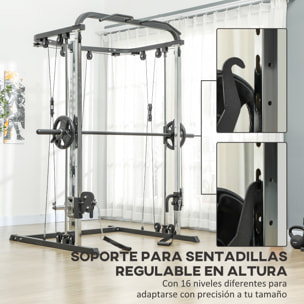 Smith Machine Multiestación de Musculación Máquina Multifunción de Musculación con Soporte para Sentadillas y Barra para Pesas para Entrenamiento Fitness en Hogar Negro