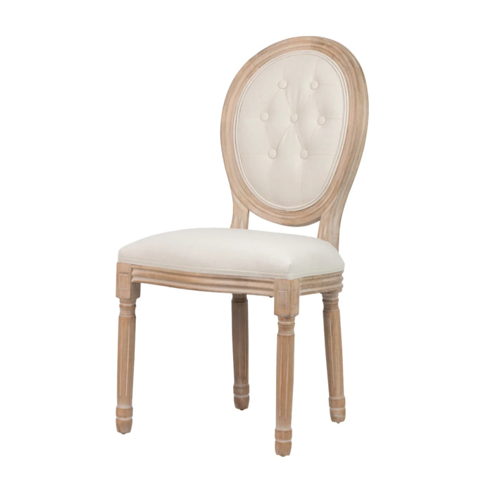 Silla Lino Beige Capitone Patas Roble 48x46x96 Cm