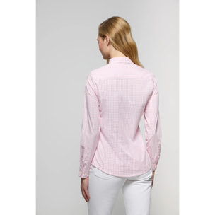 Camicia a quadri vichy rosa con particolare Polo Club