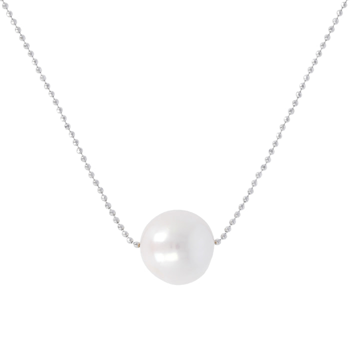 Collana Catena a Palline con Perla Ming d'Acqua Dolce Bianca Ø 11 mm