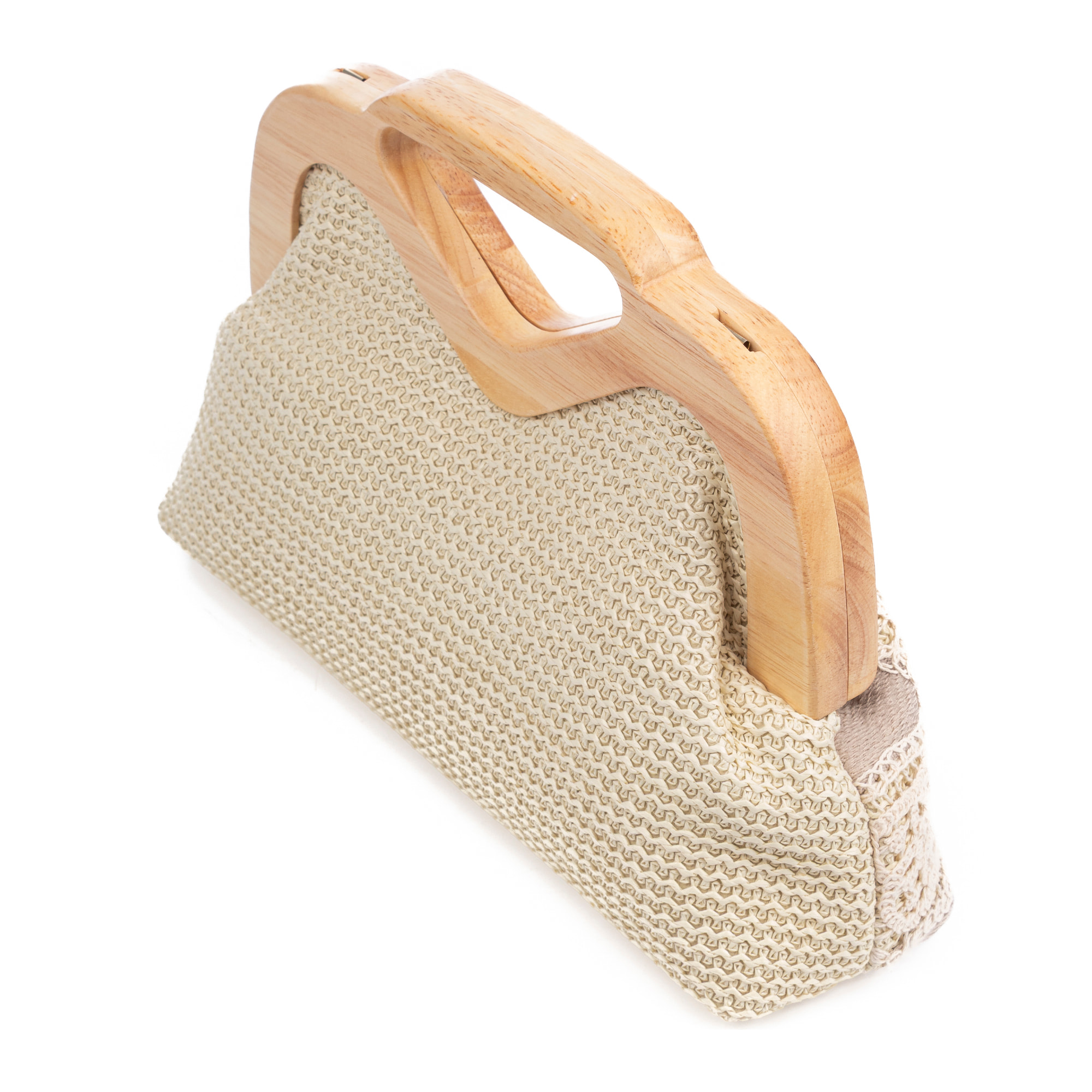 Bisenzio Bolso de mano Mujer. Fabricado en madera natural, algodón y paja trenzada.