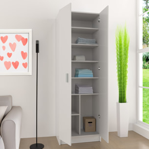 Armadio Multiuso a Colonna Bianco con 2 Ante e 8 Ripiani – Scarpiera Portascarpe per Ingresso o Camera da Letto, Design Moderno, 59x37x180 cm