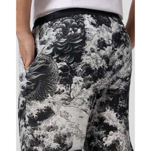 PHILIPP PLEIN Linen Bowling Shorts All-Over Ceramic