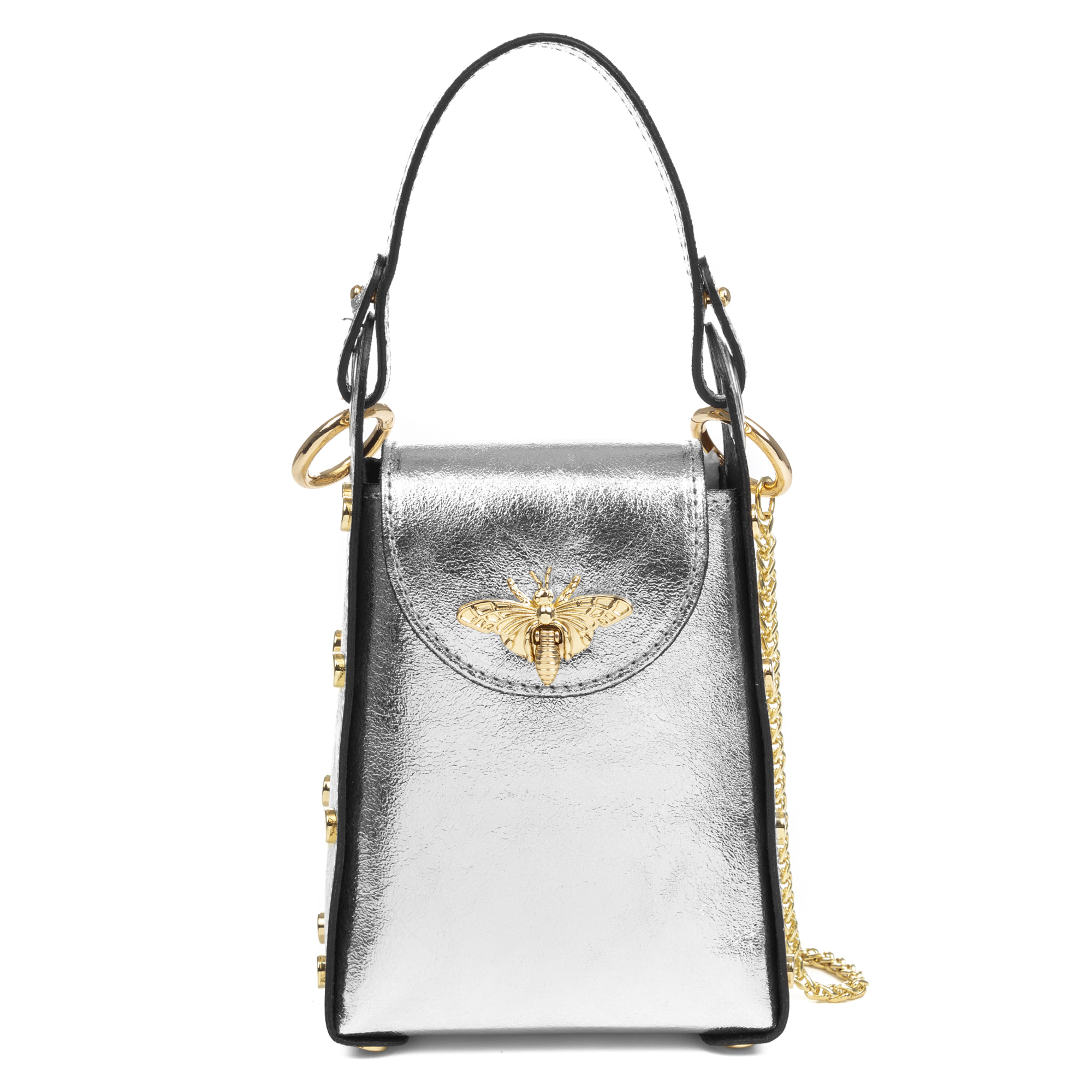 Alviano borsa a mano donna. Pelle autentica Camoscio finitura lucidata brillante.