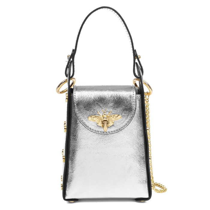 Alviano borsa a mano donna. Pelle autentica Camoscio finitura lucidata brillante.