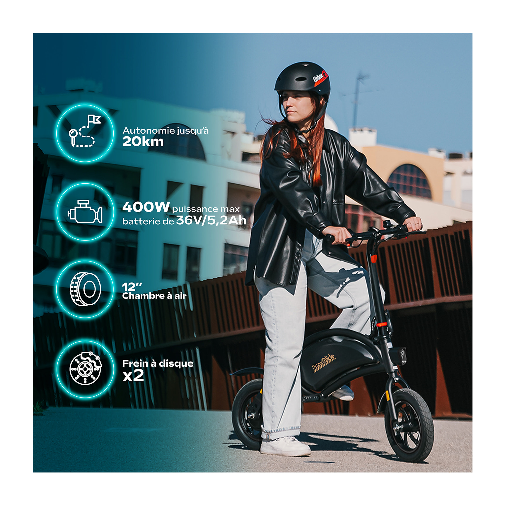 Draisienne Électrique Adulte E-bike 120 Orange – Moteur 1000W - Autonomie Jusqu'a 18 km - Pneu 12" Gonflable - Batterie 42V/5.2Ah - Poids 15Kg