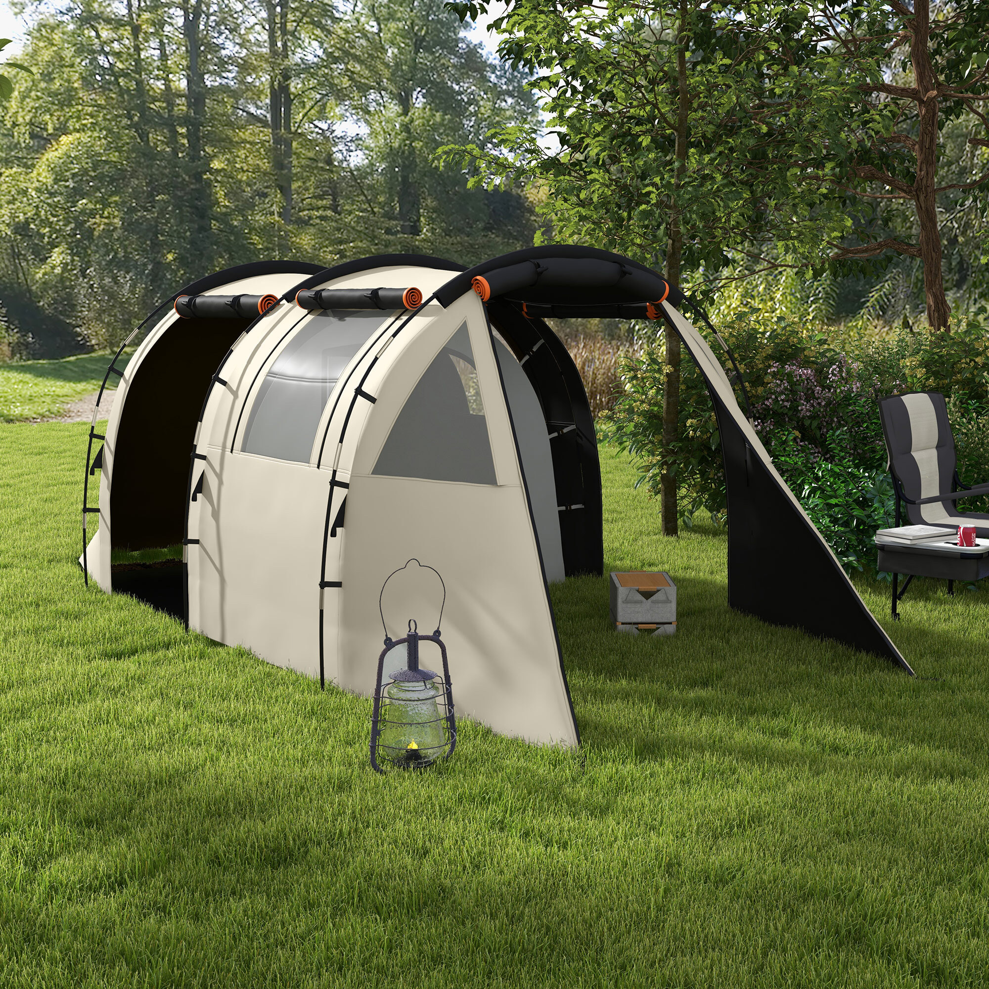 Tienda de Campaña Familiar para 4-5 Personas Tienda de Camping Plegable con 2 Habitaciones 5 Puertas y Bolsa de Transporte Impermeable para Senderismo 460x230x180 cm Caqui