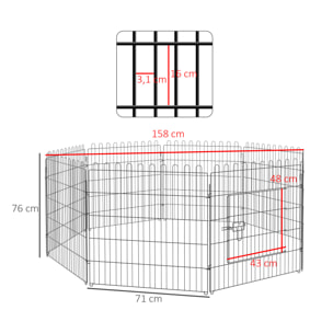Jaula Plegable Mascota 8 Vallas de Metal 71x76cm Negro