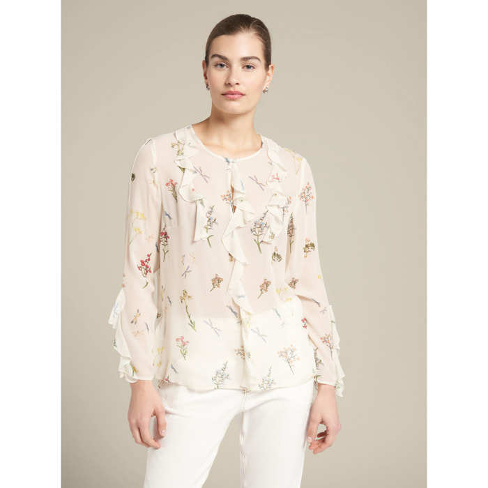 Elena Mirò - Blusa de georgette estampada - Beige