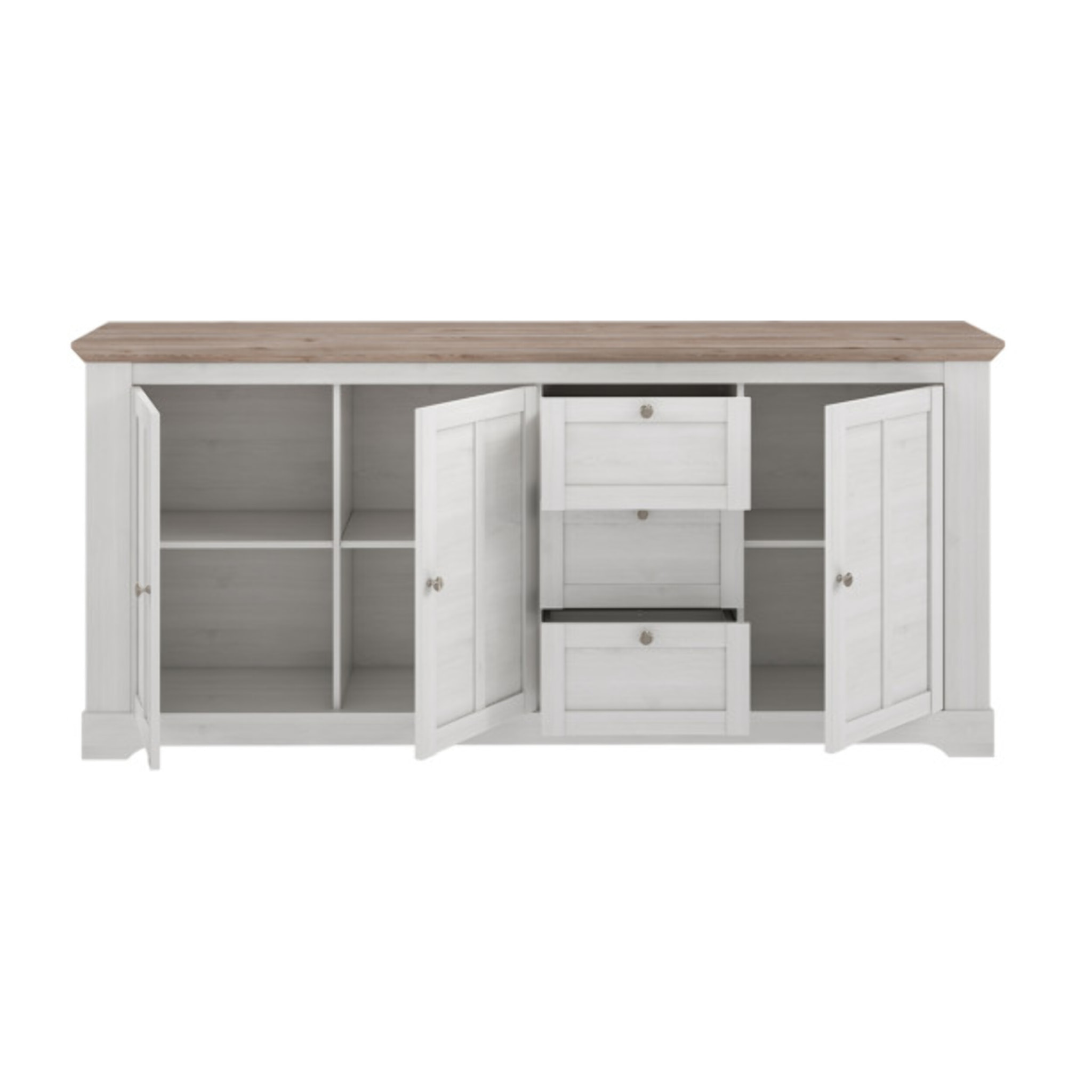 Buffet en bois effet chêne clair blanchi L204cm - ILONA