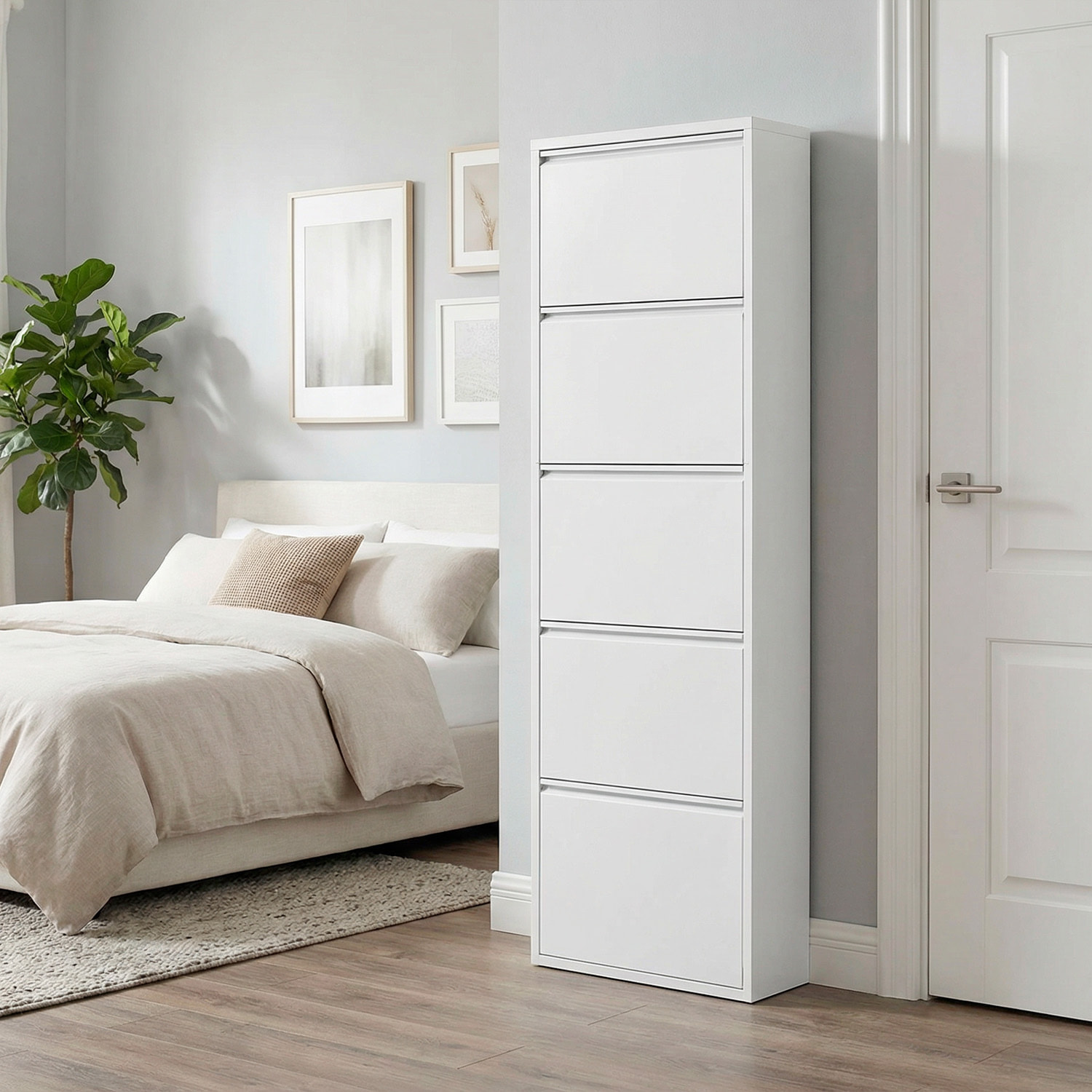 Scarpiera Slim In Metallo 5 Ante A Ribalta Ultra Sottile Salvaspazio Mobile Portascarpe Moderno Ingresso Camera Corridoio 172 x 50 x 15 Cm Bianco