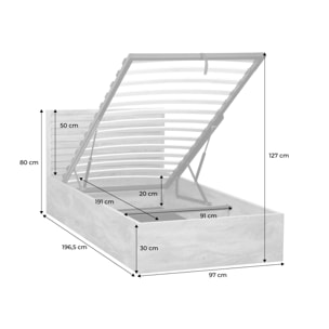 Lit coffre sommier à lattes et tête de lit 90x190cm décor bois MADERE
