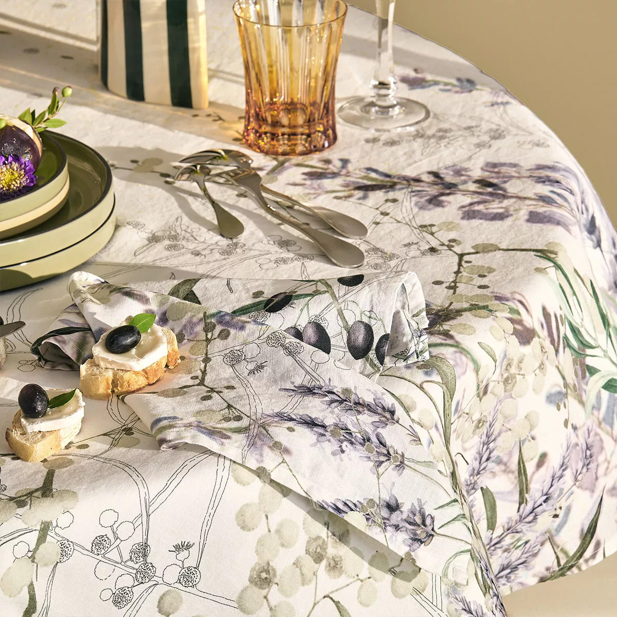 Nappe lin & coton lavé 150 g/m² imprimé violet Parfum de lavande mauve