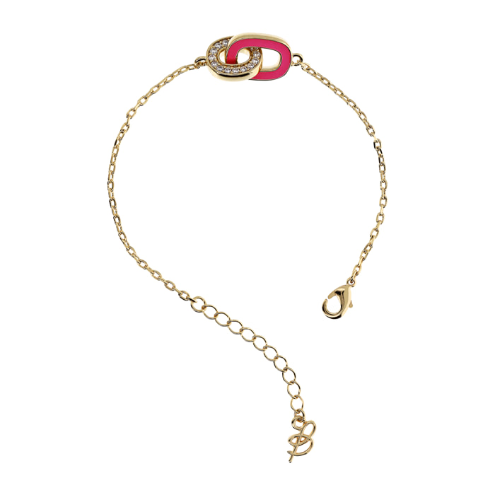 Bracciale Golden con Doppia Maglia Smaltata Fucsia e in Pavé di Cubic Zirconia