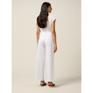 Oltre - Pantaloni palazzo in cotone con bandana - Bianco