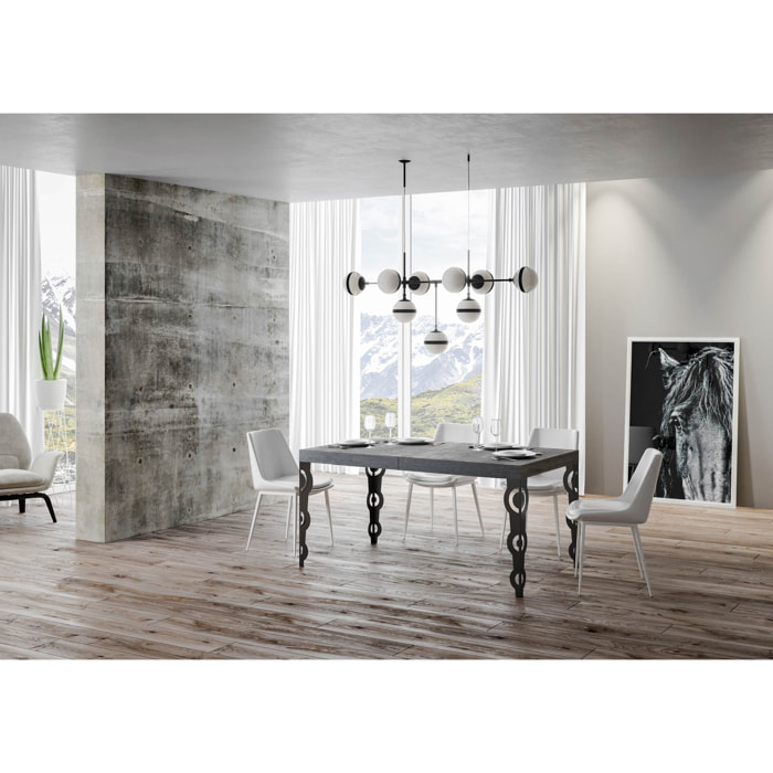 Table extensible 90x120/224 cm Karamay Gris Béton cadre Anthracite