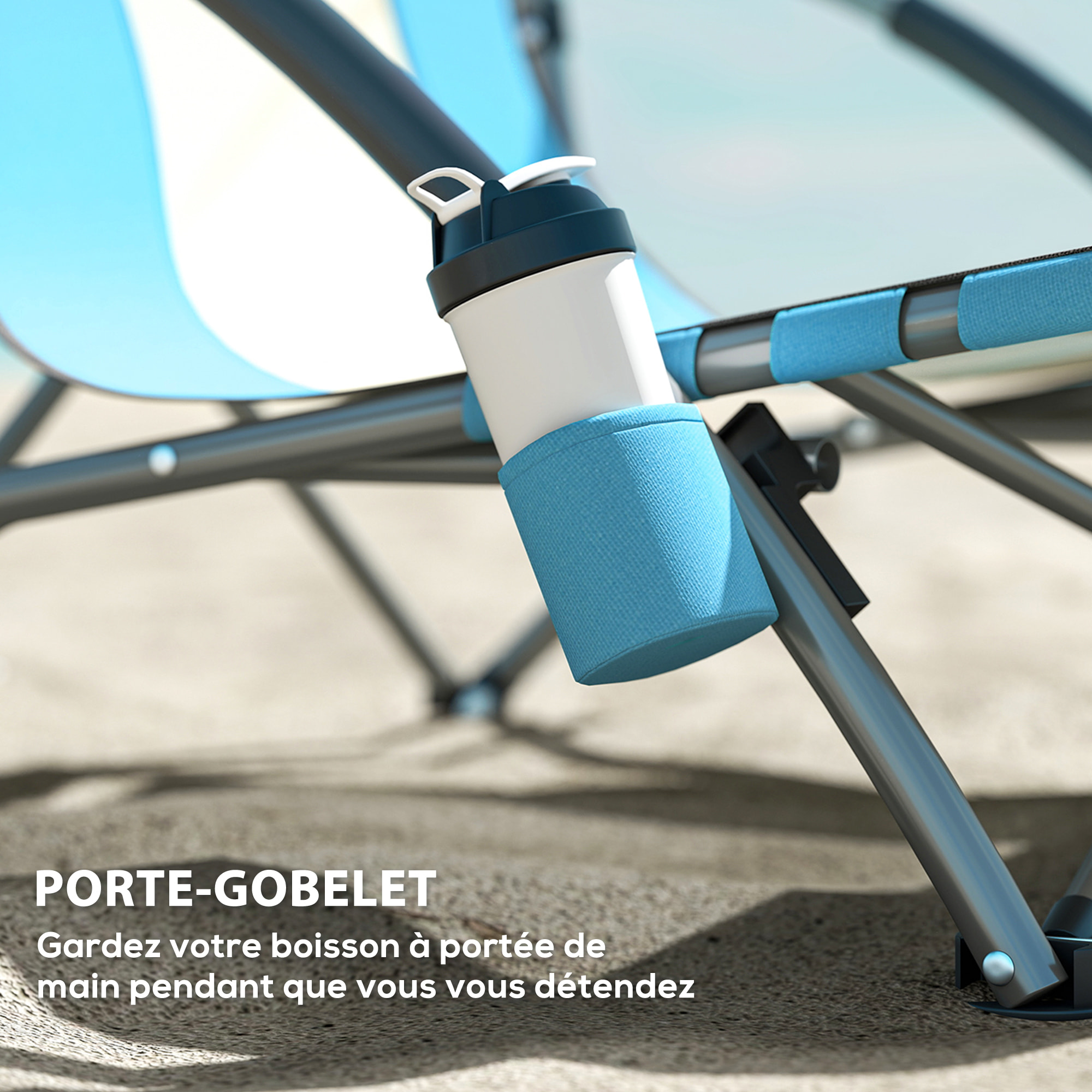 Lot de 2 chaises de plage pliantes - chaise de camping compacte légère poids net 2,2 Kg - métal polyester textilène bleu