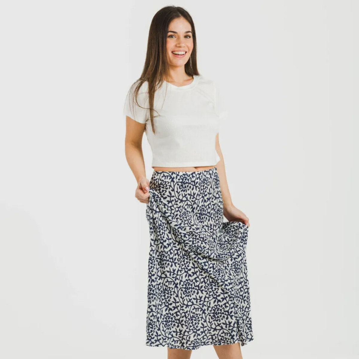 Falda midi viscosa bambula Aladero Azul