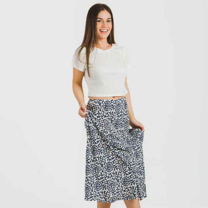 Falda midi viscosa bambula Aladero Azul